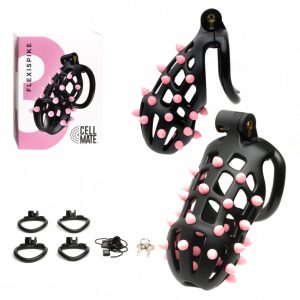 CellMate FlexiSpike Silicone Spike Plastic Locking Chastity Cage Size 3 Black Pink CM688349 810001688349 Multiview