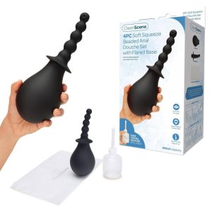 CleanScene 4PC Soft Squeeze Beaded Anal Douche Set With Flared Base Black CS103 848416010387 Multiview