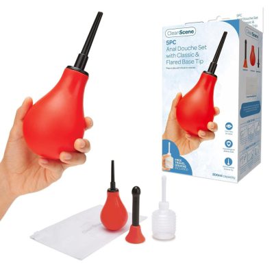 CleanScene 5PC Anal Douche Set With Classic and Flared Base Tip Red CS105 848416010400 Multiview