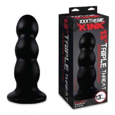 XXXTREME KINK 13 Inch Triple Threat Monster Butt Plug Wavy Anal Probe Black XXXT-002 884472024401