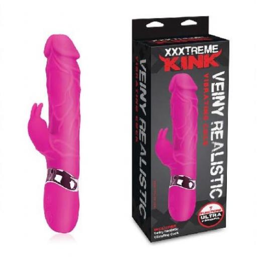 XXXTREME KINK Veiny Realistic Rabbit Vibrator Pink XXXT-008 884472024463