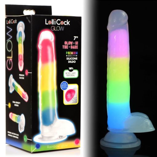 Curve Novelties Lollicock Glow 7 Inch Dual Density Glow in the Dark Dong with Balls Rainbow CN 14 0549 99 653078943733 Multiview