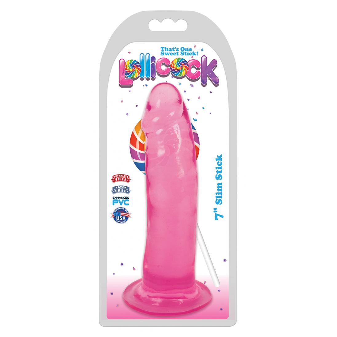 Curve Toys Lollicocks 7 Inch Slim Stick Dong Cherry Ice Pink CN 14 0504 33 643380985651 Boxview