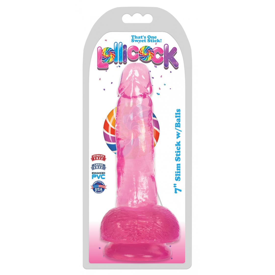 Curve Toys Lollicocks 7 Inch Slim Stick Dong with Balls Cherry Ice Pink CN 14 0513 33 643380985743 Boxview