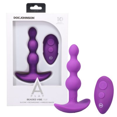 Doc Johnson A Play Beaded Vibe Wireless Remote Vibrating Anal Beads Purple 0300 18 BX 782421081317 Multiview