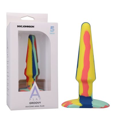 Doc Johnson A Play Groovy 5 Inch Tie Dyed Butt Plug Sunrise 0302 02 BX 782421083311 Multiview