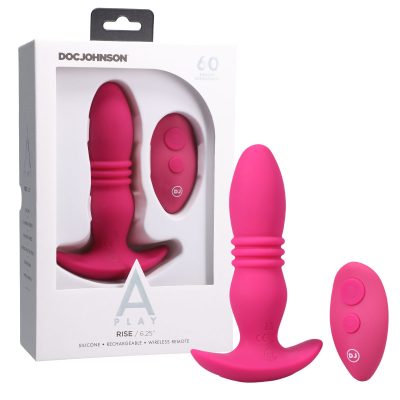 Doc Johnson A Play Rise Wireless Remote Thrusting Vibrating Butt Plug Pink 0300 14 BX 782421081270 Multiview