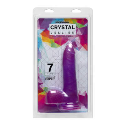 Doc Johnson Crystal Jellies 7 Inch Thin Cock Dong with Balls Clear Purple 0288 18 CD 782421073312 Boxview