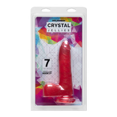 Doc Johnson Crystal Jellies 7 Inch Thin Cock Dong with Balls Pink 0288 16 CD 782421073329 Boxview