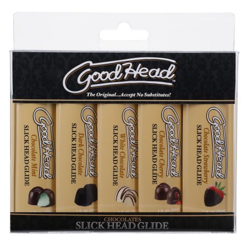Doc Johnson Goodhead Slick Head Glide Chocolates 5pk flavoured Oral Gel 1361 46 BX 782421083236 Boxview