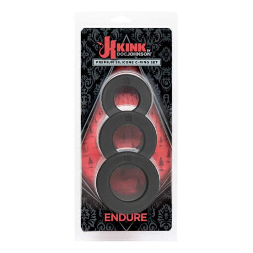 Doc Johnson Kink Endure 3 Pack Silicone Cock Rings Black 2402 01 BX 782421059668 Boxview