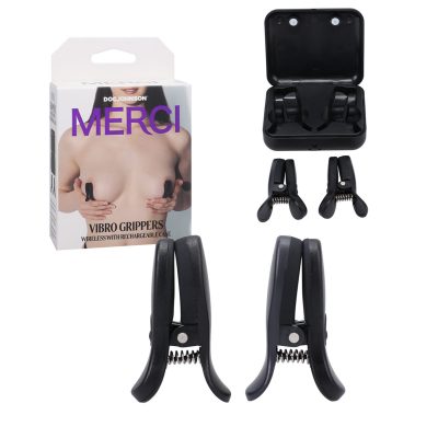 Doc Johnson Merci Vibro Grippers Rechargeable Wireless Vibrating Nipple Clamps Black 2024 12 BX 782421088736 Multiview