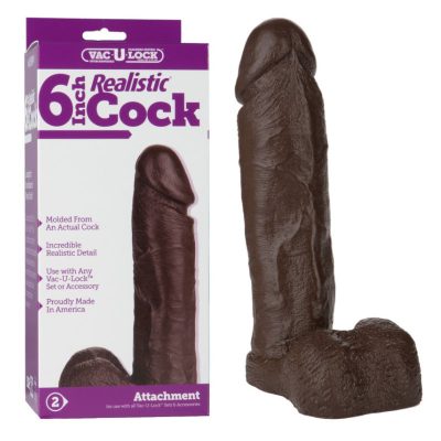 Doc Johnson Vac U Lock 6 Inch Realistic Cock Attachment Chocolate Dark Flesh 1015 10 BX 782421155001 Multiview