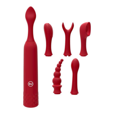 Doc Johnson iVibe Select iQuiver 7pc Vibrator with Tips Set Red 6026 10 BX 782421077822 Detail