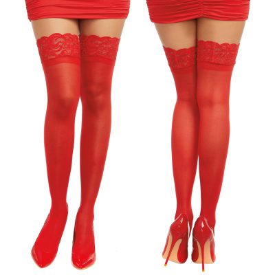 Dreamgirl Lingerie Lace Top stay up sheer thigh high Stockings OS One Size Red DG0005OSRED 876802171534 Multiview