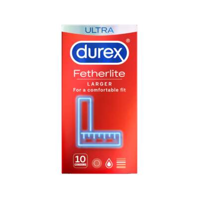 Durex Fetherlite Larger Condoms 10 Pack RBL1911308 9300631179580 Boxview