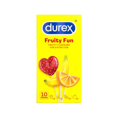 Durex Fruity Fun Flavoured Condoms 10pk RBL1911113 9300631248590 Boxview