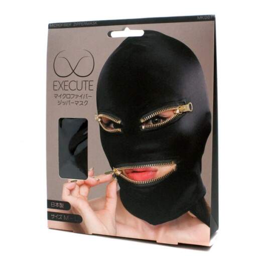 EXECUTE Face Mask with Zipper Eyes Mouth Black M L MK007 4573103500075 Boxview