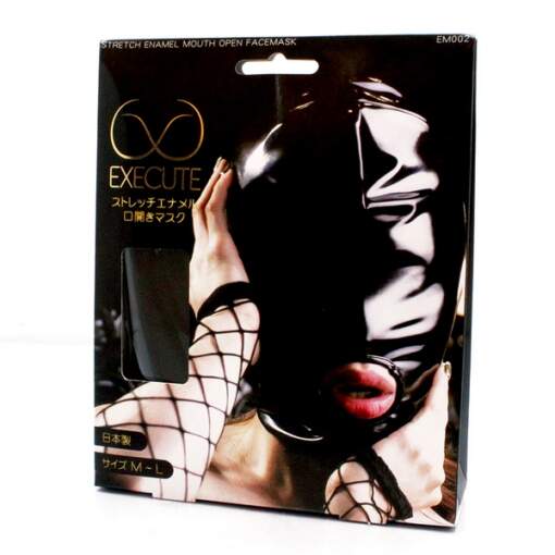 EXECUTE PVC Stretch Open Mouth Face Mask Black M L EM002 4573103500099 Boxview