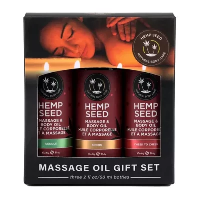 Earthly Body Massage Oils Gift Set Scented Cuddle Cheek to Cheek Spoon 3x60ml MASGV223 810040295300 Boxview