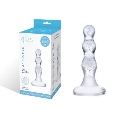 Electric Novelties Glas 4 triple play beaded butt plug Glitttery Clear GLAS15 4890808062791 Multiview