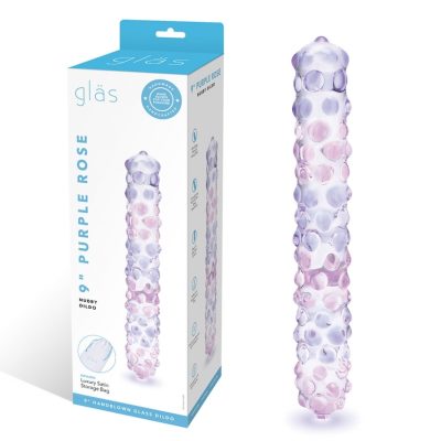 Electric Novelties Glas 9 inch Purple Rose Nubby Glass Dildo Purple Pink GLAS509 4890808250549 Multiview