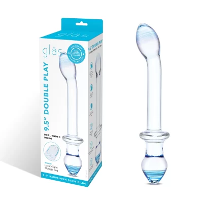 Electric Novelties Glas 9 point 5 inch Double Play Dual Ended Glass Dildo Plug Clear GLAS164 4890808264898 Multiview