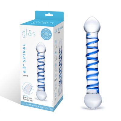 Electric Novelties Glas Glass 6 point 5 inch spiral dildo Clear with Blue GLAS150 4890808205655 Multiview
