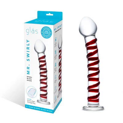 Electric Novelties Glas Mr Swirly 8 Inch Spiral Texture Glass Dildo Clear Red GLAS23 4890808062876 Multiview
