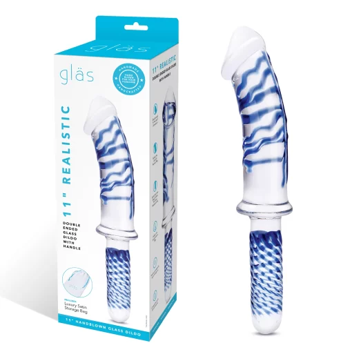 Electric Novelties Glas Realistic Double Ended 11 Inch Glass Dildo Clear Blue GLAS501 4890808250464 Multiview