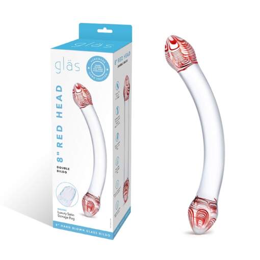 Electric Novelties Glas Red Head Double Dildo Glass Clear with Red Swirl GLAS 22 4890808062869 Multiview