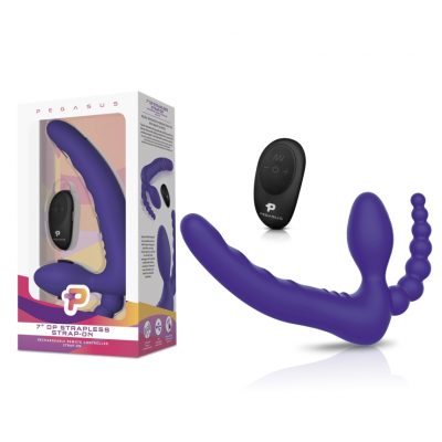 Electric Novelties Pegasus 7 inch Remote Control Strapless Strap On Double Penetration Silicone strap on Purple PEG012 4890808255667 Multiview