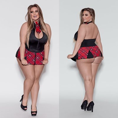 Exposed Coed Cutie Schoolgirl Outfit Plus Size 1 3XL Black Red Plaid C129RED2XL 671241075999 Multiview