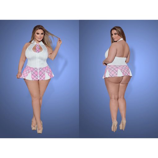 Exposed Coed Cutie Schoolgirl Outfit Plus Size 1 3XL White Pink Plaid C129PLA2XL 671241073490 Multiview