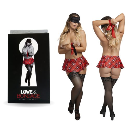 Exposed Lingerie Love and Bondage Schoolgirl Plaid Skirt Red Plaid L306 Multiview