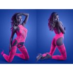 Fantasy Lingerie GLOW Captivating UV Reactive Halter Bodystocking and G String One Size OS Pink GL2127 657447311901 Multiview
