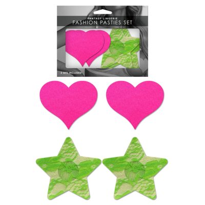 Fantasy Lingerie GLOW Fashion Pasties Set Solid Heart Lace Star Green Pink FLA102OS 657447305856 Multiview