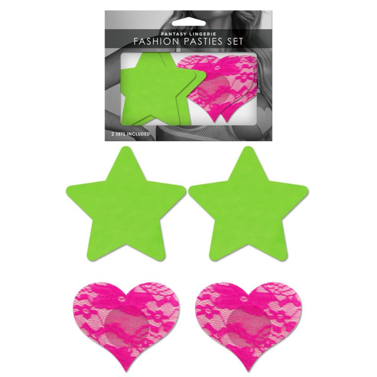 Fantasy Lingerie GLOW Fashion Pasties Set Solid Star Lace Heart Green Pink FLA101OS 657447305849 Multview