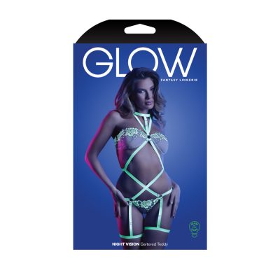 Fantasy Lingerie GLOW Night Vision Glow in the Dark Gartered Teddy Green GL2119 Boxview