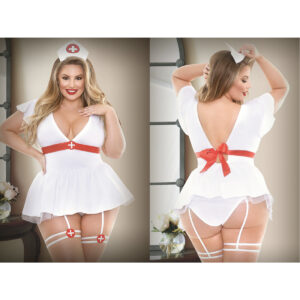 Fantasy Lingerie PLAY Bedside Nurse Costume Set White Red PLUS SIZE QUEEN P380X Detail