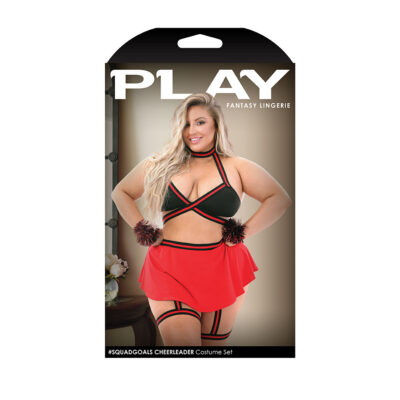 Fantasy Lingerie PLAY Squadgoals Cheerleader 4pc Costume Set Red PLUS SIZE QUEEN Black PL2024 Boxview