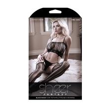 Fantasy Lingerie Sheer Fantasy Black Magic Cami Top with Attached Stockings Black SF904 811432028032