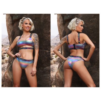 Fantasy Lingerie Vibes Love Is Love Crop Top and Panty Holographic Rainbow AF972 Multiview