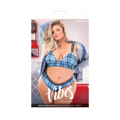 Fantasy Lingerie Vibes No Fucks Given Bralette and Cheeky Panty Set Blue Plaid PLUS SIZE QUEEN AF926Q Boxview