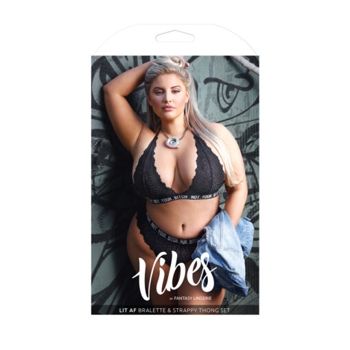 Fantasy Lingerie Vibes Not Your Bitch Bralette and Thong Set Black PLUS SIZE QUEEN AF902Q Boxview