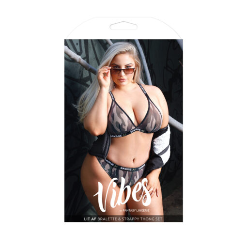 Fantasy Lingerie Vibes Savage AF Bralette and Cheeky Panty Set Camo PLUS SIZE QUEEN AF810Q Boxview