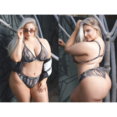Fantasy Lingerie Vibes Savage AF Bralette and Cheeky Panty Set Camo PLUS SIZE QUEEN AF810Q Detail