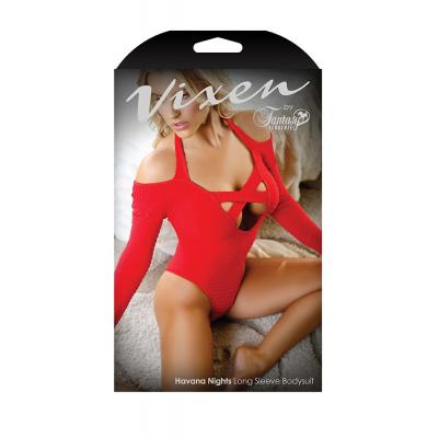 Fantasy Lingerie Vixen Havana Nights Longsleeve Bodysuit Red OS V744 811432019948 Boxview