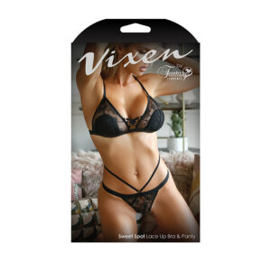 Fantasy Lingerie Vixen Sweet Spot Lace Up Bra and Panty Set Black V752 Boxview
