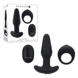 Gender X – Teamwork Anal Plug & Cock Ring Set With Remote (Black)